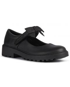 Geox Casey MJ Bow Black Leather School Shoes