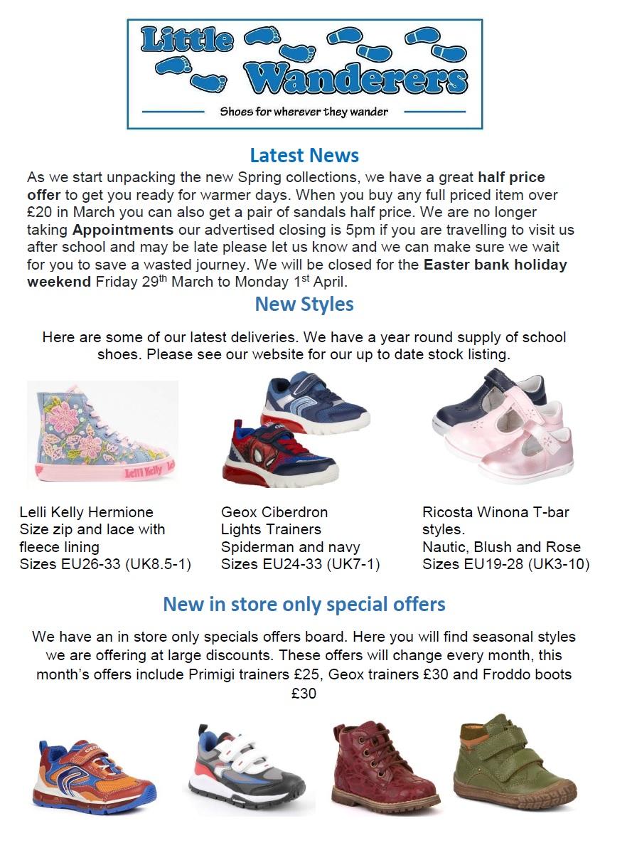 Little Wanderers In-store News for March