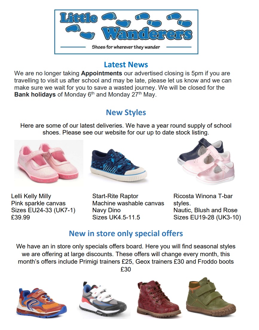 Little Wanderers In-store News for April
